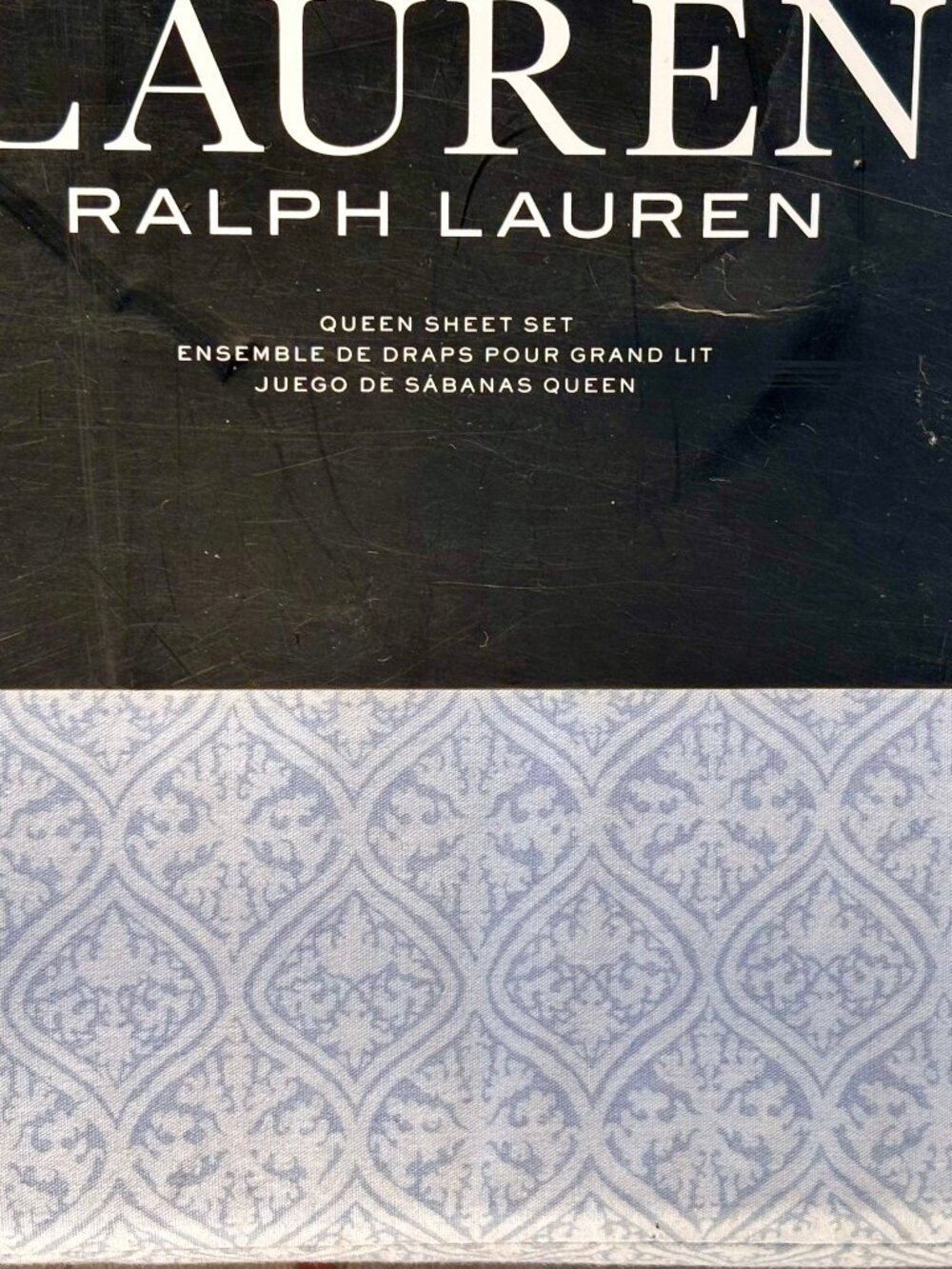 Ralph Lauren Queen Size Crisp Cotton Sheet Set  |  Light Blue Medallion